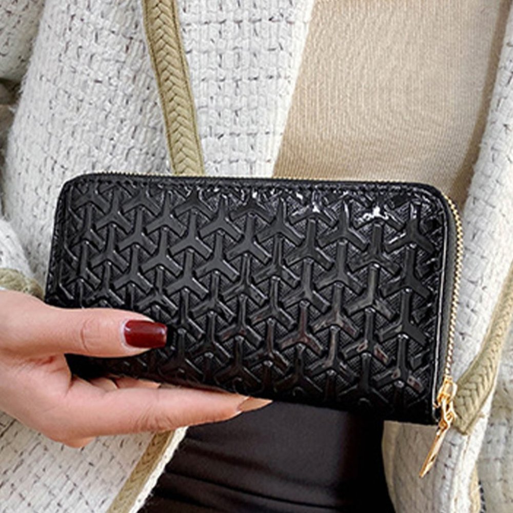 Black Textured Shiny Faux Leather Purse